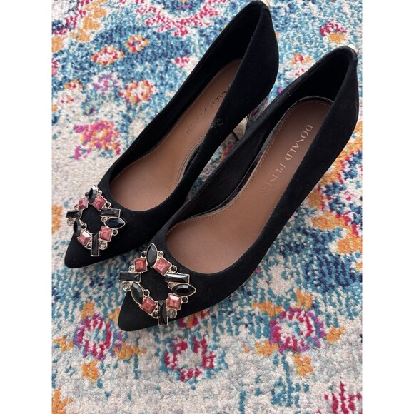 Donald‎ Pliner Women's Suzette Pointed Toe Pump Black Suede Jeweled Size 7.5M - Picture 7 of 10
